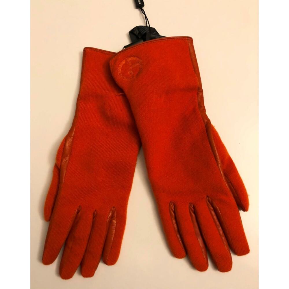 Giorgio Armani Women's Leather/Cashmere Gloves Orang Size M Italy NWT $845